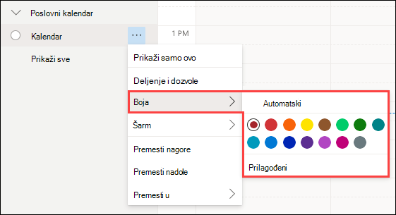 Izbor boje Outlook Web kalendara