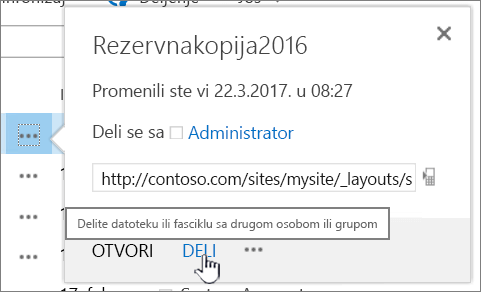 Klik na dugme „Deli“ na datoteci