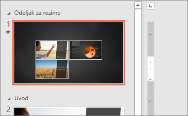 Prikazuje slajd „Odeljak rezimea“ zumiranja rezimea u programu PowerPoint.
