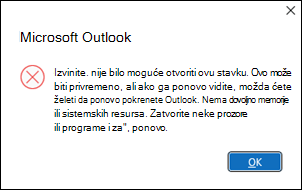 Outlook greška pri otvaranju šesnaest e-poruka