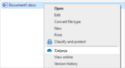 Explorer kliknite desnim tasterom miša na prikazivanje komande za deljenje usluge OneDrive