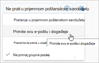 Sa padajuće liste izaberite stavku Primi sve e-poruke i događaje