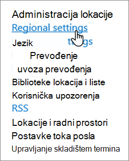 Regionalne postavke sajta u okviru administracije sajta