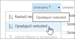 The drop down sorting menu on a column header