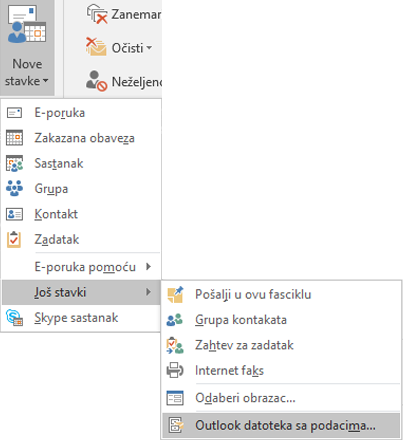 Kreiranje nove Outlook datoteke sa podacima