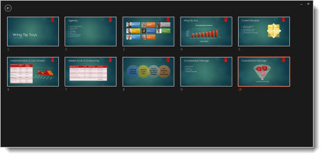 Koordinatna mreža sa sličicama svih slajdova u prezentaciji.