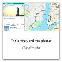 Trip itinerary and map planner with Bing