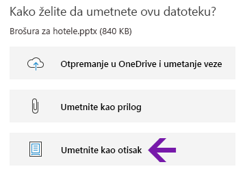 Opcija otiska datoteke u programu OneNote za Windows 10