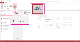 Tasks table and List view in App design
