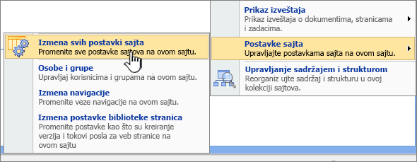 Izmena opcije sve postavke sajta u okviru postavke sajta