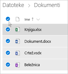 Snimak ekrana izbora svih datoteka i fascikli u usluzi OneDrive