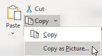 Da biste kopirali opseg ćelija, grafikon ili objekat, idite na početni > Kopiraj > kopiraj kao sliku.