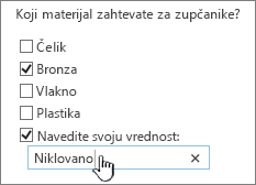 Pitanje ankete sa navođenjem sopstvene vrednosti