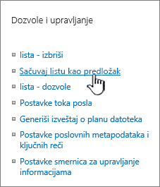 Odeljak "Upravljanje dozvolama" u meniju "Postavke"