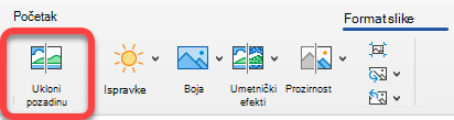Opcija "Ukloni sliku" nalazi se na kartici "Format slike" u Office aplikacijama.