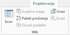 XML commands on the Developer tab