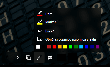 The slide show toolbar, with the ink menu expanded