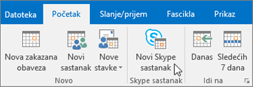Planiranje sastanka u programu Skype za posao