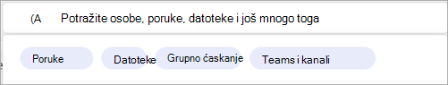 Snimak ekrana koji prikazuje filtere za pretragu povezane sa određenom osobom.