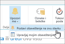 SharePoint 2016 Postavljanje obaveštenja na stavku sa izabranom stavkom