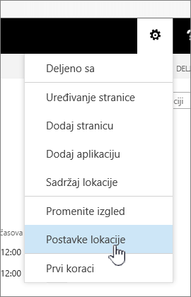 Opcija "Postavke lokacije" u okviru dugmeta "Postavke"