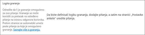 Odeljak logike grananja u dijalogu "Novo pitanje"