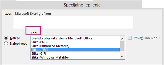Top part of Paste Special dialog box