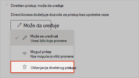 Snimak ekrana programa OneNote koji prikazuje kako da uklonite direktan pristup deljenju