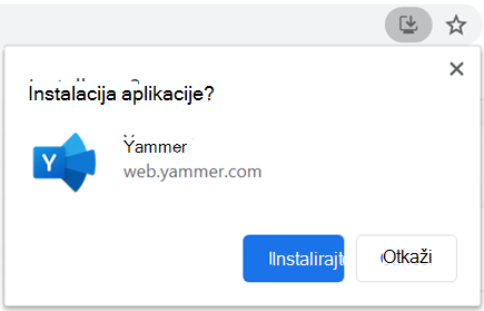 Screenshot showing installation dialog box for the PWA Yammer app on Chromium-based browsers