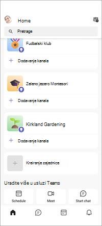 Ekran za mobilne uređaje besplatnih Teams zajednica