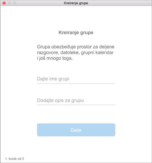 Prikazuje korisnički interfejs pravljenje grupe za Mac
