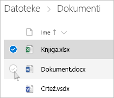 Snimak ekrana izbora datoteke u usluzi OneDrive u prikazu liste