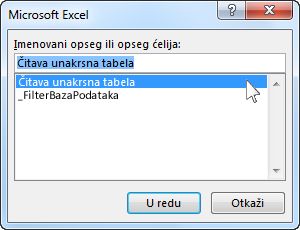 Dijalog „Microsoft Excel“ u programu Word
