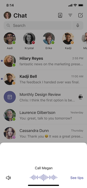 Snimak ekrana pozivanja u aplikaciji Teams mobile