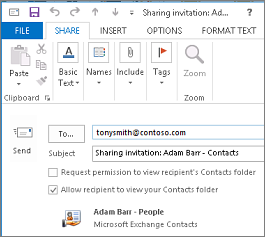 Draft share contacts invitation outside your organization