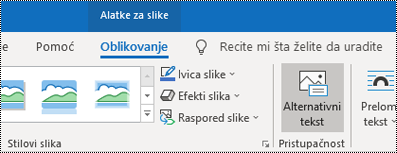 Dugme „Alternativni tekst“ na traci programa Outlook za Windows.