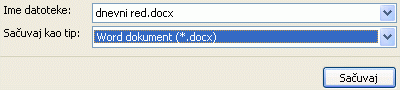 Čuvanje datoteke u .docx formatu