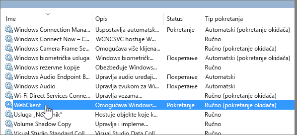 Services.msc sa markiranom stavkom WebClient