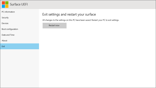 Izlazni ekran za Surface UEFI