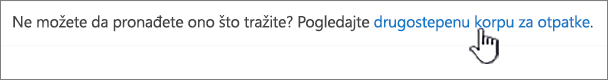 Veza "Korpa za otpatke drugog nivoa za SharePoint 2016"