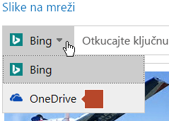Na padajućoj listi na gornjoj levoj strani, uverite se da je izabrana opcija OneDrive umesto usluge Bing.