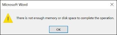 Nema dovoljno greške u memoriji u sistemu Office