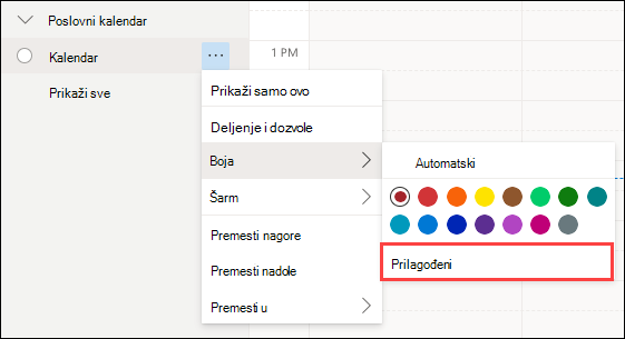 Prilagođen izbor boje Outlook Web kalendara