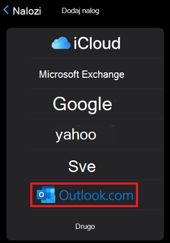 Dodavanje apple pošte Outlook.com na iPhone