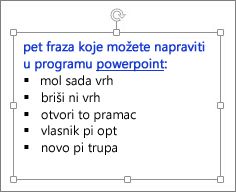 Oblikovanje u okviru za tekst programa PowerPoint