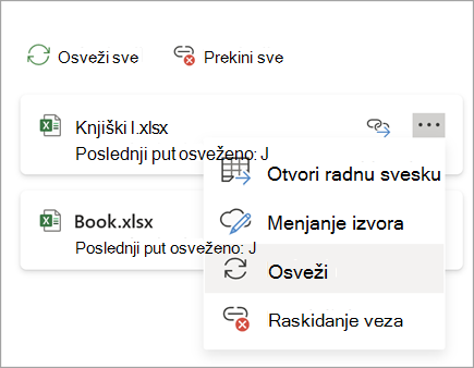 Snimak ekrana dugmeta "Osveži vezu" u jednoj verziji two.png