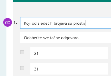 Contributor initials displayed next to quiz question