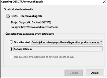 Čuvanje datoteke O15CTRRemove.diagcab u programu Firefox