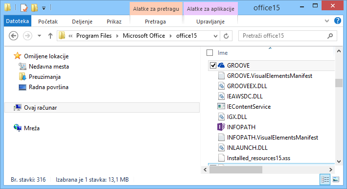 Traženje Groove.exe u operativnom sistemu Windows