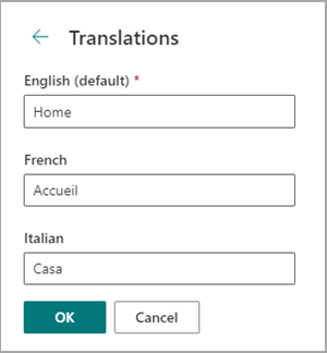 Translations dialog box
